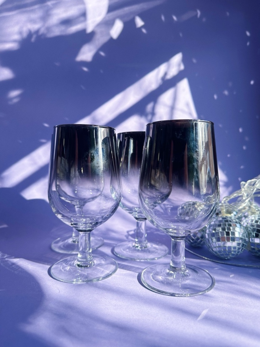 Vintage MCM Silver Fade Ombré Stemmed Wine Glasses-France - Set of 4